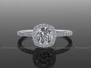 Cushion Cut Halo Diamond Forever Brilliant Moissanite Engagement Ring