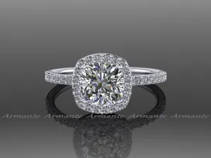 Cushion Forever One Moissanite Diamond Halo Engagement Ring