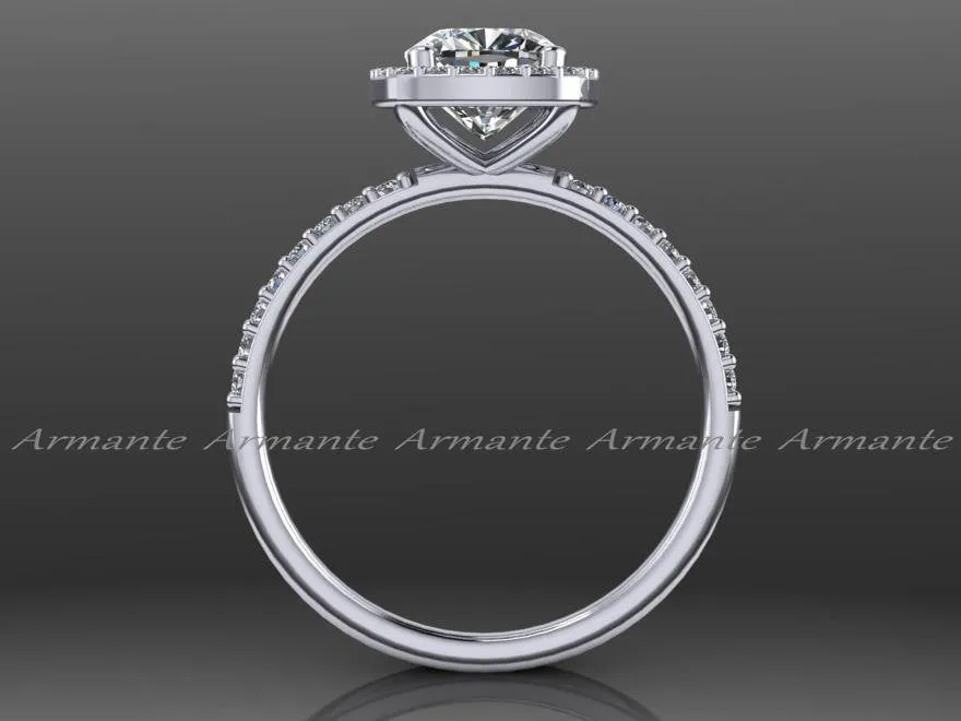 Cushion Forever One Moissanite Diamond Halo Engagement Ring
