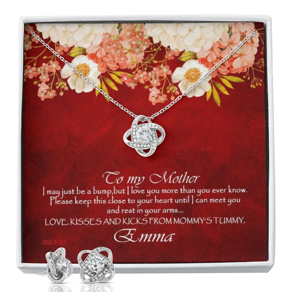 Custom I May Just Be A Bump Mothers Day Ideas 14k White Gold Interlocking Heart Pendant Necklace Jewelry Gifts For Mom Wife Grandma Auntie