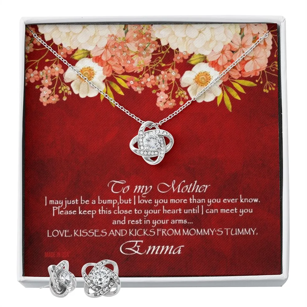 Custom I May Just Be A Bump Mothers Day Ideas 14k White Gold Interlocking Heart Pendant Necklace Jewelry Gifts For Mom Wife Grandma Auntie