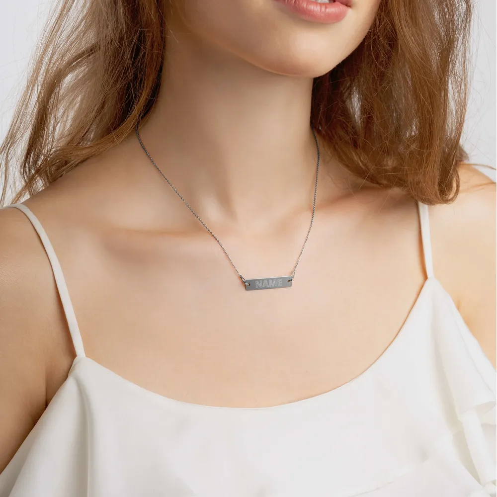 Custom Name Engraved Silver Bar Chain Necklace