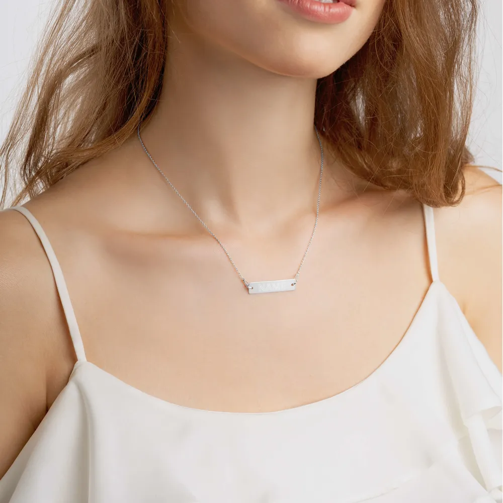 Custom Name Engraved Silver Bar Chain Necklace