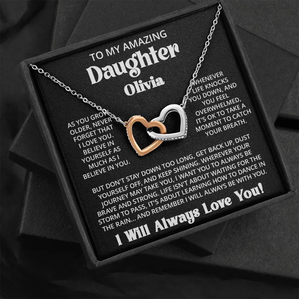 Customized Gift For Daughter From Mom Dad - As You Grow - Interlocking Hearts Necklace With Message Card