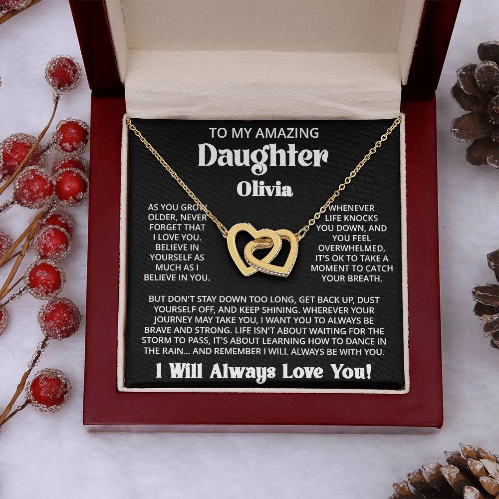 Customized Gift For Daughter From Mom Dad - As You Grow - Interlocking Hearts Necklace With Message Card