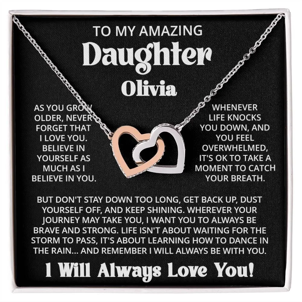 Customized Gift For Daughter From Mom Dad - As You Grow - Interlocking Hearts Necklace With Message Card