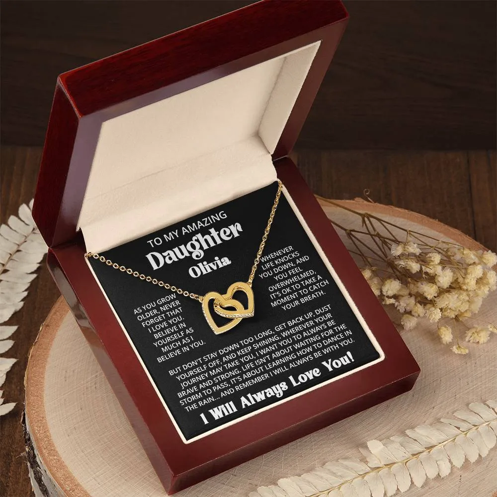 Customized Gift For Daughter From Mom Dad - As You Grow - Interlocking Hearts Necklace With Message Card