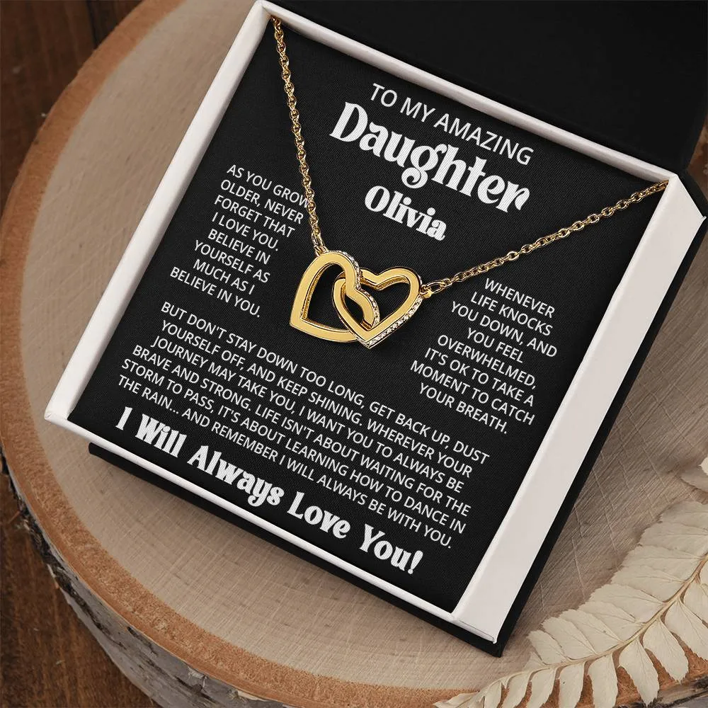 Customized Gift For Daughter From Mom Dad - As You Grow - Interlocking Hearts Necklace With Message Card