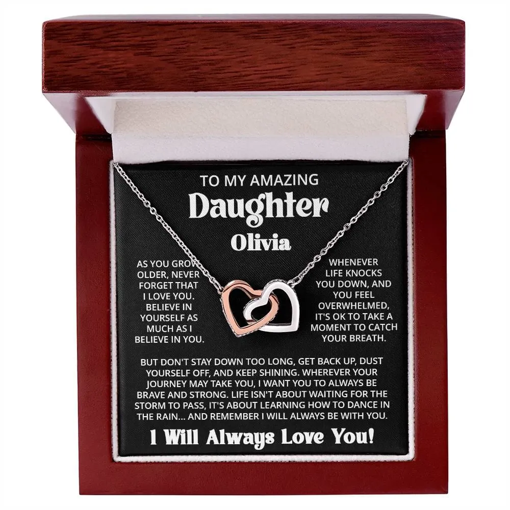Customized Gift For Daughter From Mom Dad - As You Grow - Interlocking Hearts Necklace With Message Card