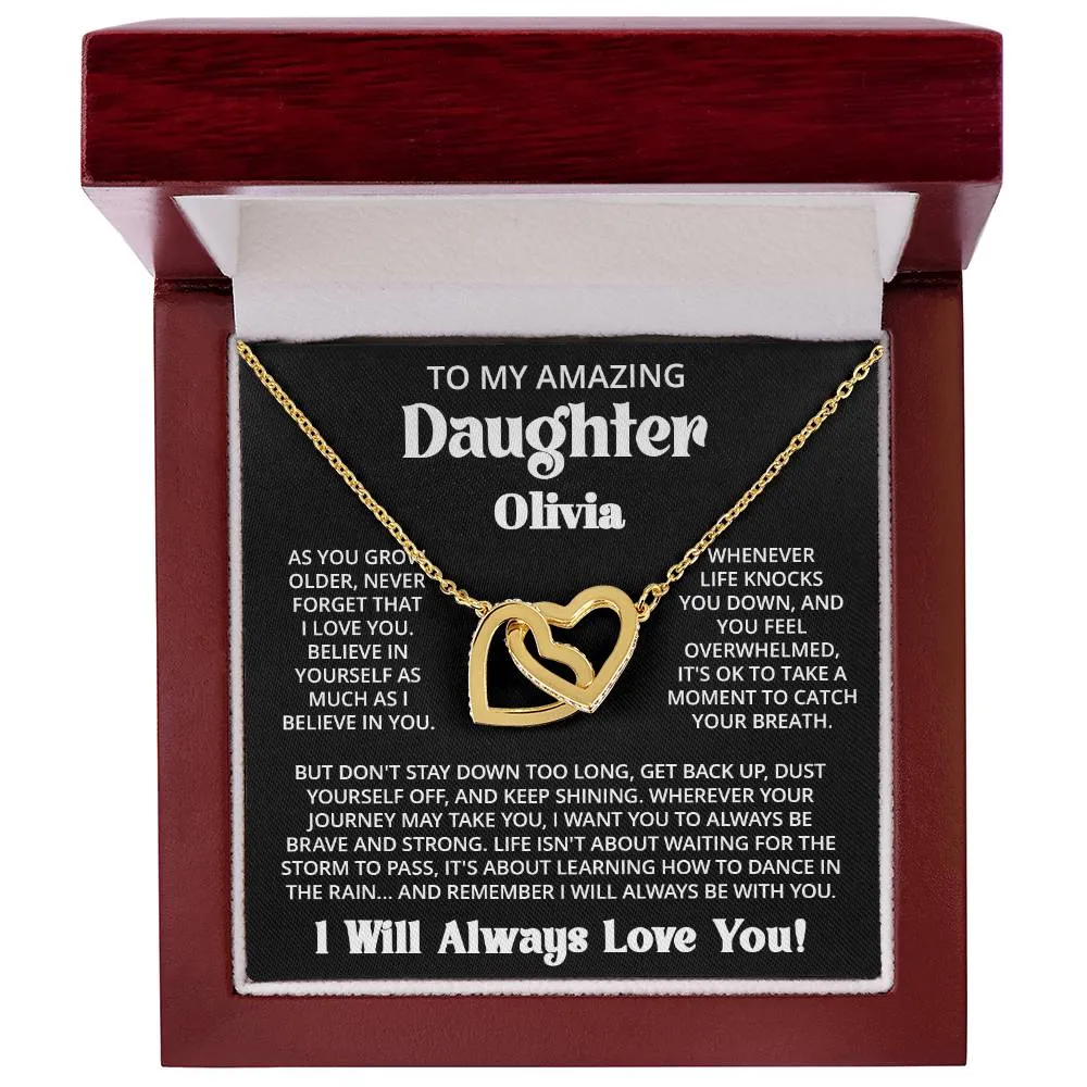 Customized Gift For Daughter From Mom Dad - As You Grow - Interlocking Hearts Necklace With Message Card