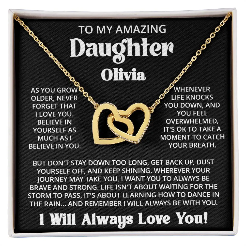 Customized Gift For Daughter From Mom Dad - As You Grow - Interlocking Hearts Necklace With Message Card