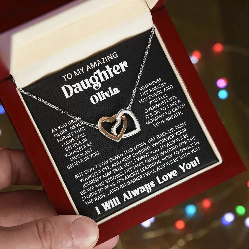 Customized Gift For Daughter From Mom Dad - As You Grow - Interlocking Hearts Necklace With Message Card