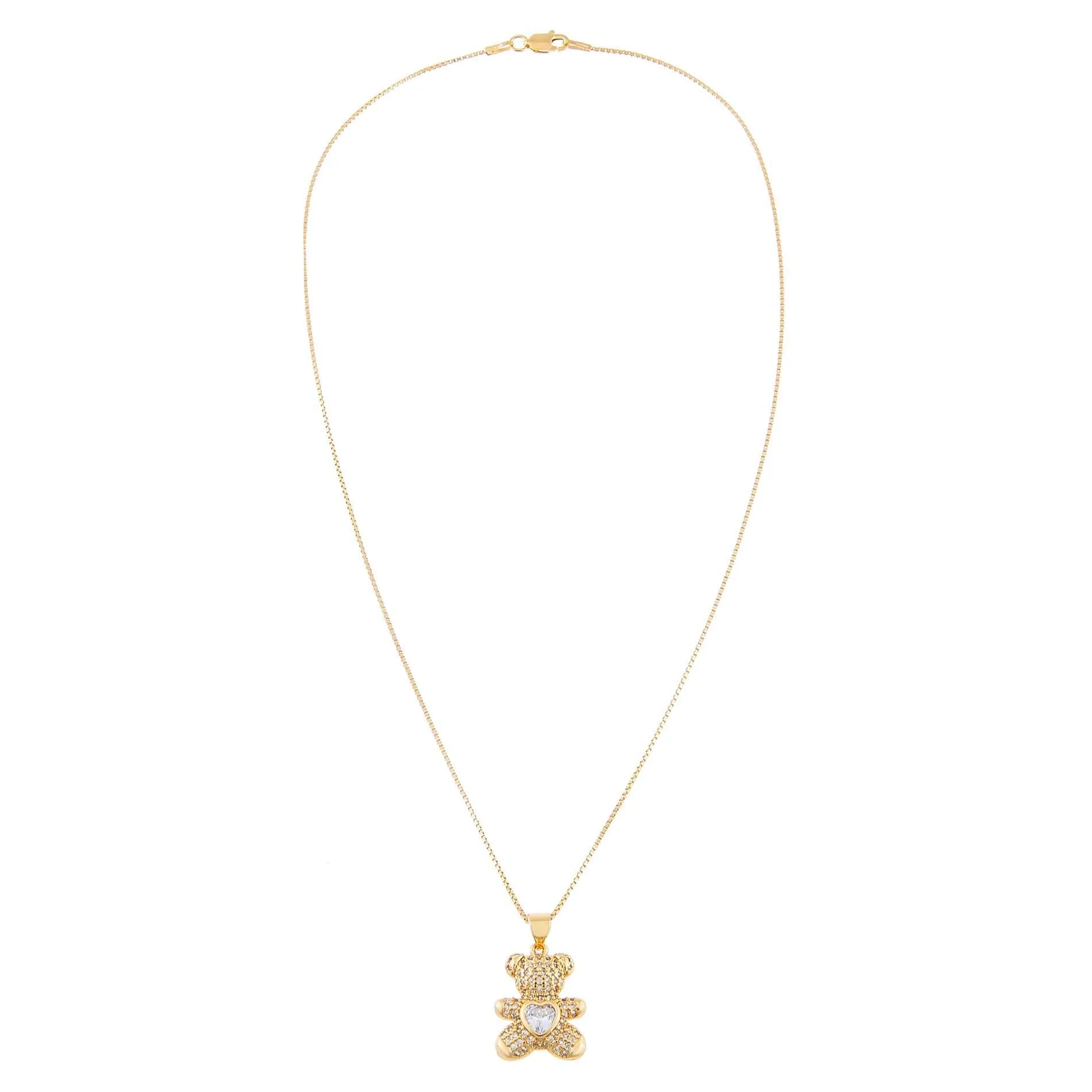 CZ Heart Teddy Bear Necklace