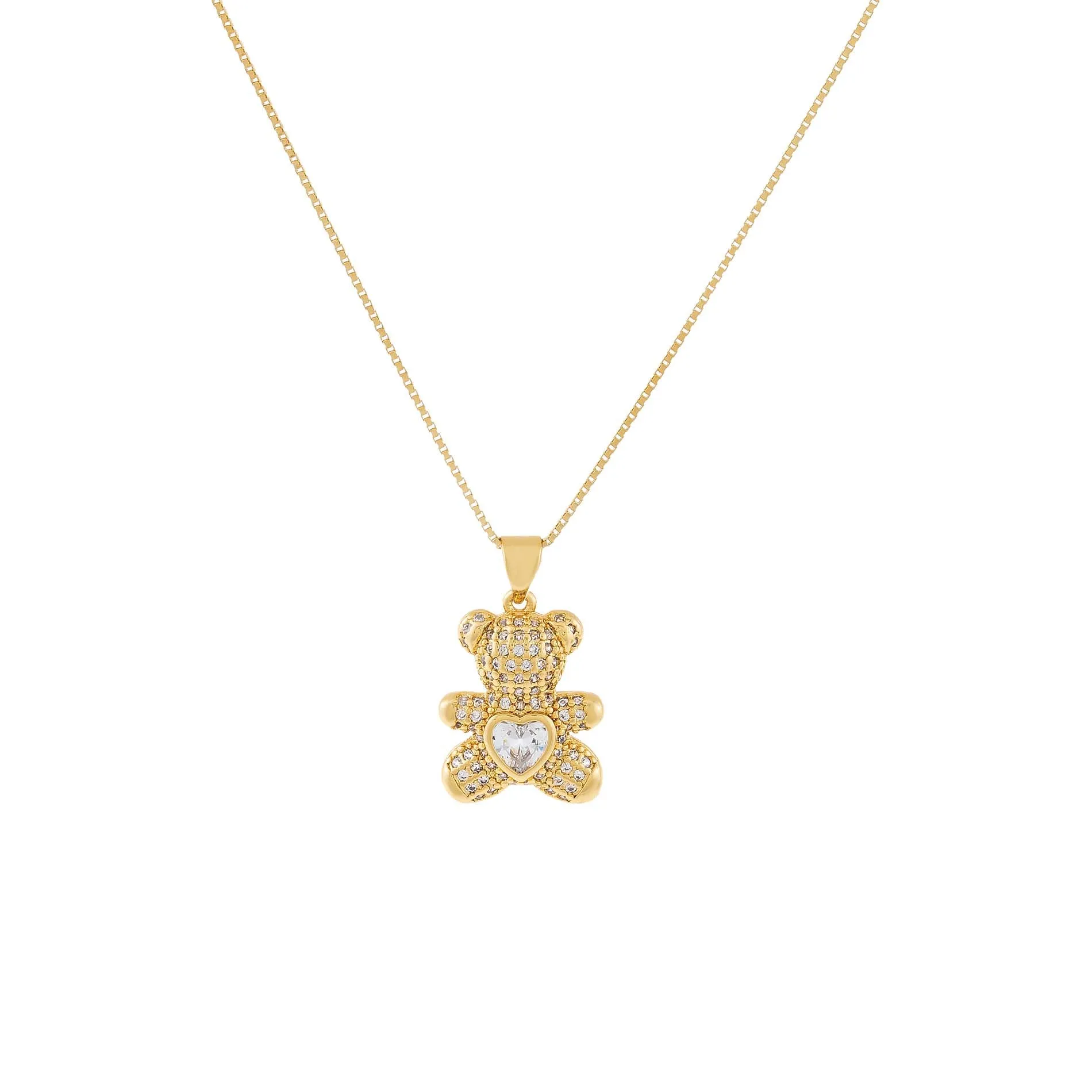 CZ Heart Teddy Bear Necklace