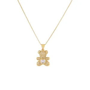CZ Heart Teddy Bear Necklace
