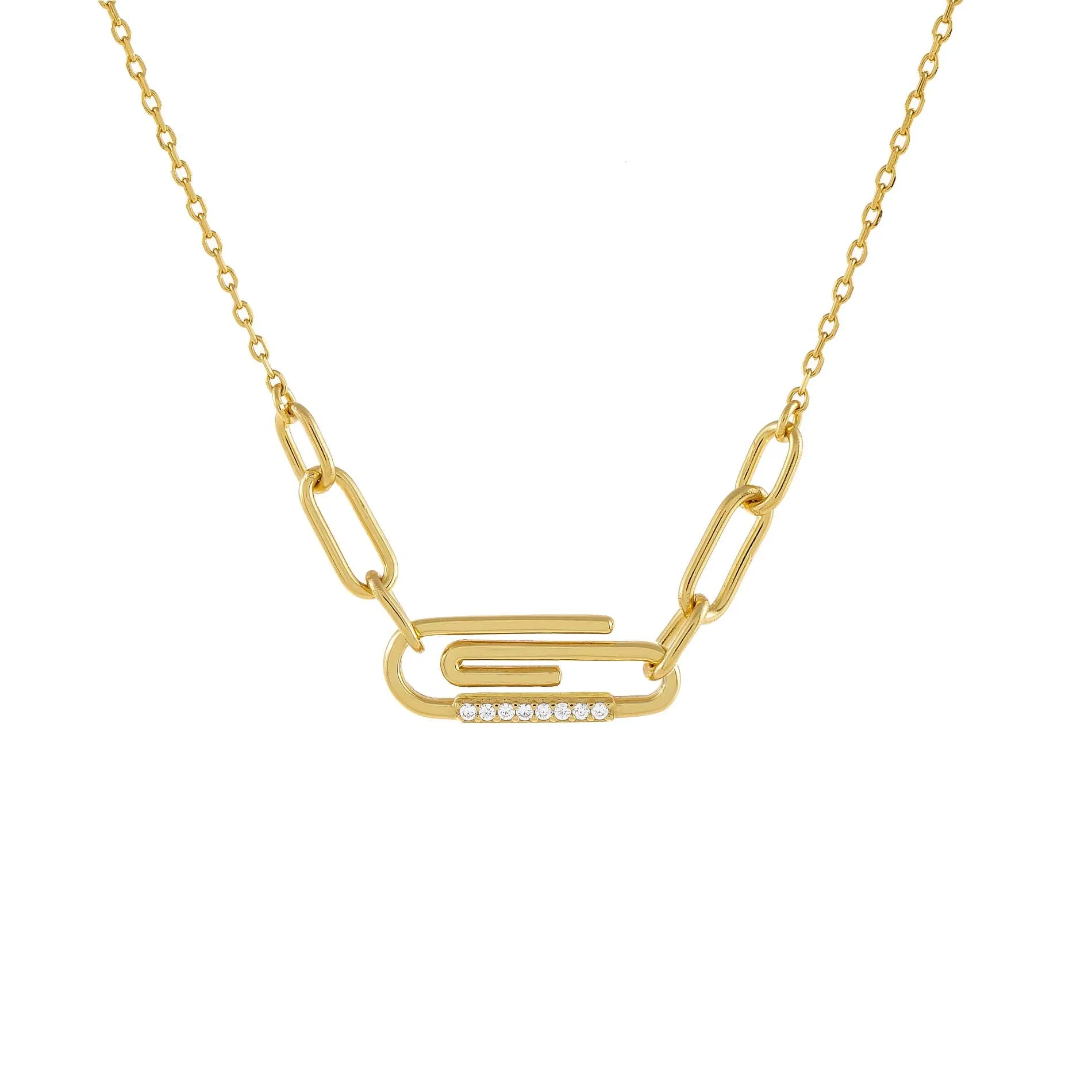 CZ Paperclip Link Necklace