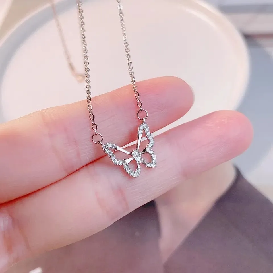 Dainty CZ Inlaid Hollowed-out Butterfly Necklace