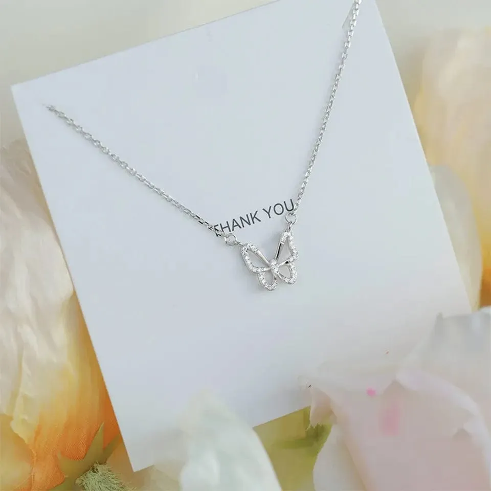 Dainty CZ Inlaid Hollowed-out Butterfly Necklace