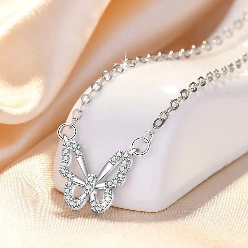 Dainty CZ Inlaid Hollowed-out Butterfly Necklace