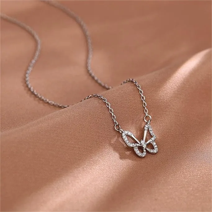 Dainty CZ Inlaid Hollowed-out Butterfly Necklace