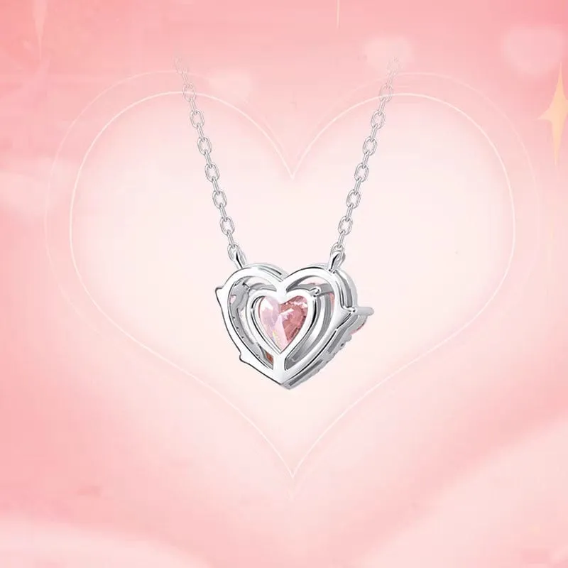 Dainty CZ Inlaid Pink Crystal Heart Necklace