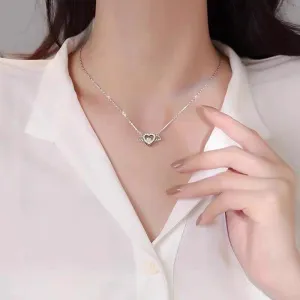 Dainty CZ Inlaid Rolling Crystal Angel Heart Wings Necklace