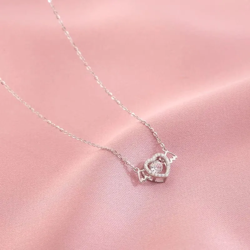 Dainty CZ Inlaid Rolling Crystal Angel Heart Wings Necklace