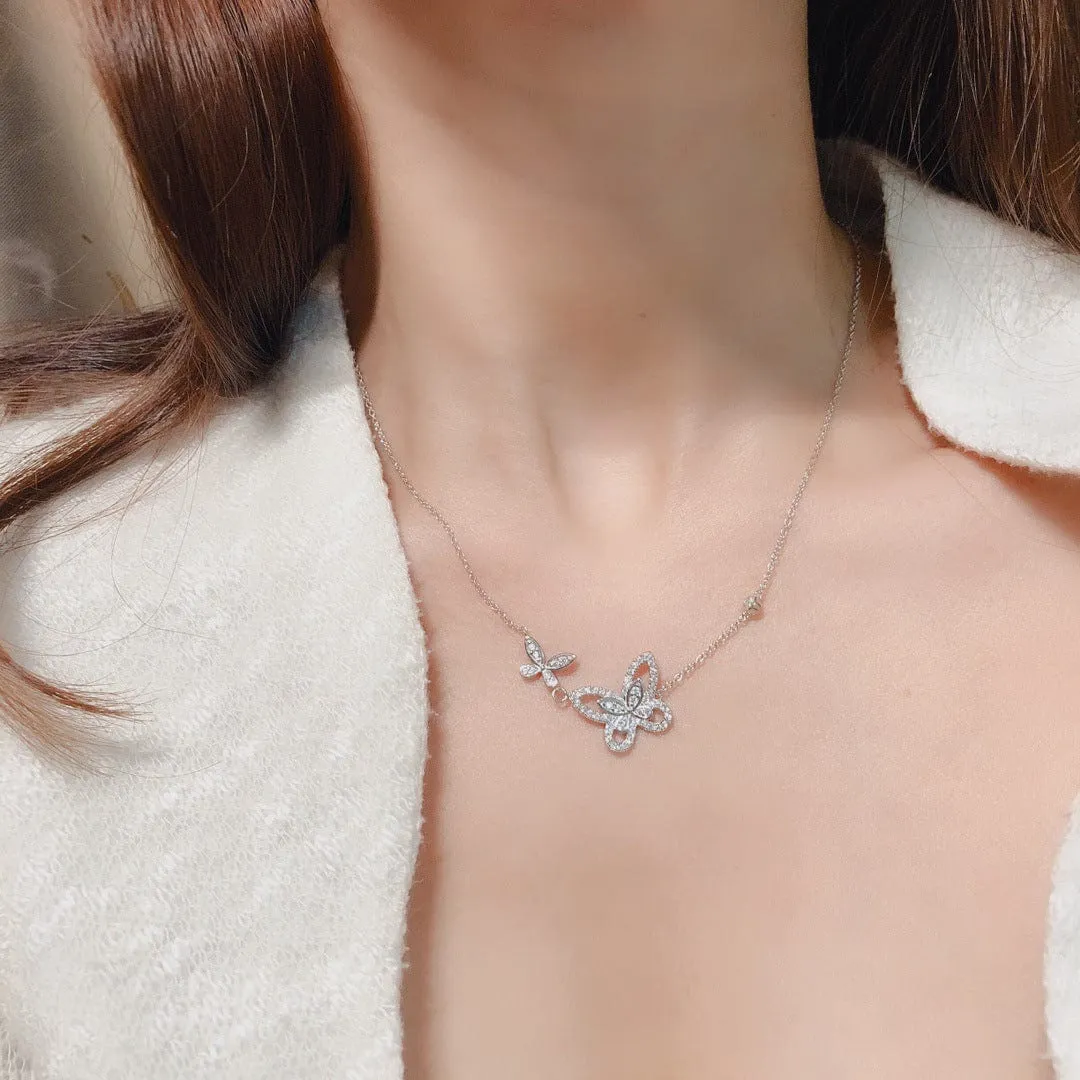 Dainty CZ Inlaid S925 Sterling Silver Duo Butterfly Necklace