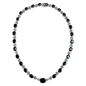 Dark Blue Sapphire & Diamond Petal Eternity Necklace