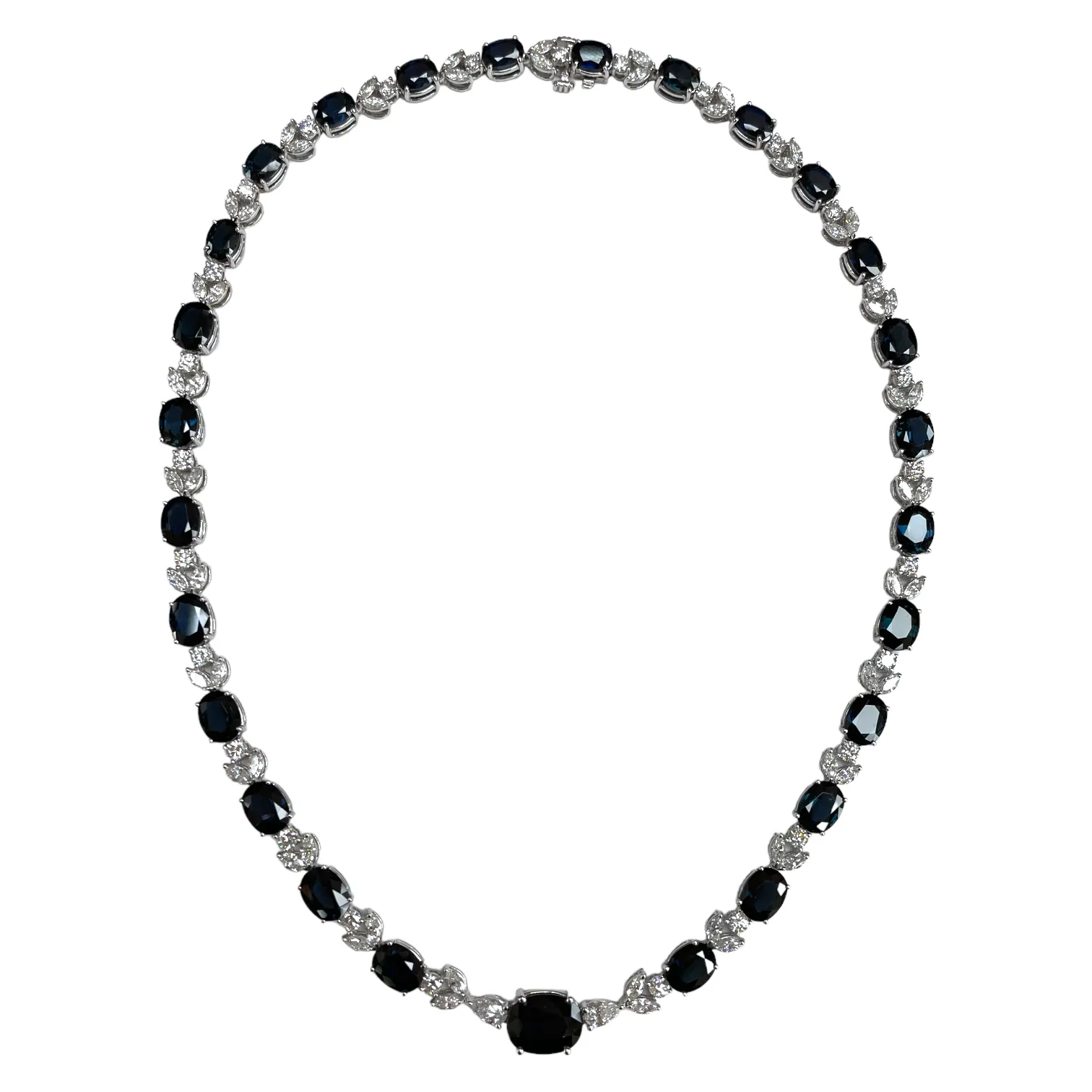 Dark Blue Sapphire & Diamond Petal Eternity Necklace