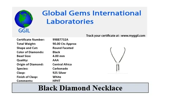 Designer 4 mm Black Diamond Necklace with Sterling Silver Pendant-Great Shine & Luster! FREE Studs