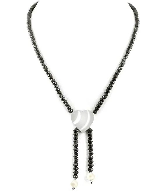 Designer 4 mm Black Diamond Necklace with Sterling Silver Pendant-Great Shine & Luster! FREE Studs