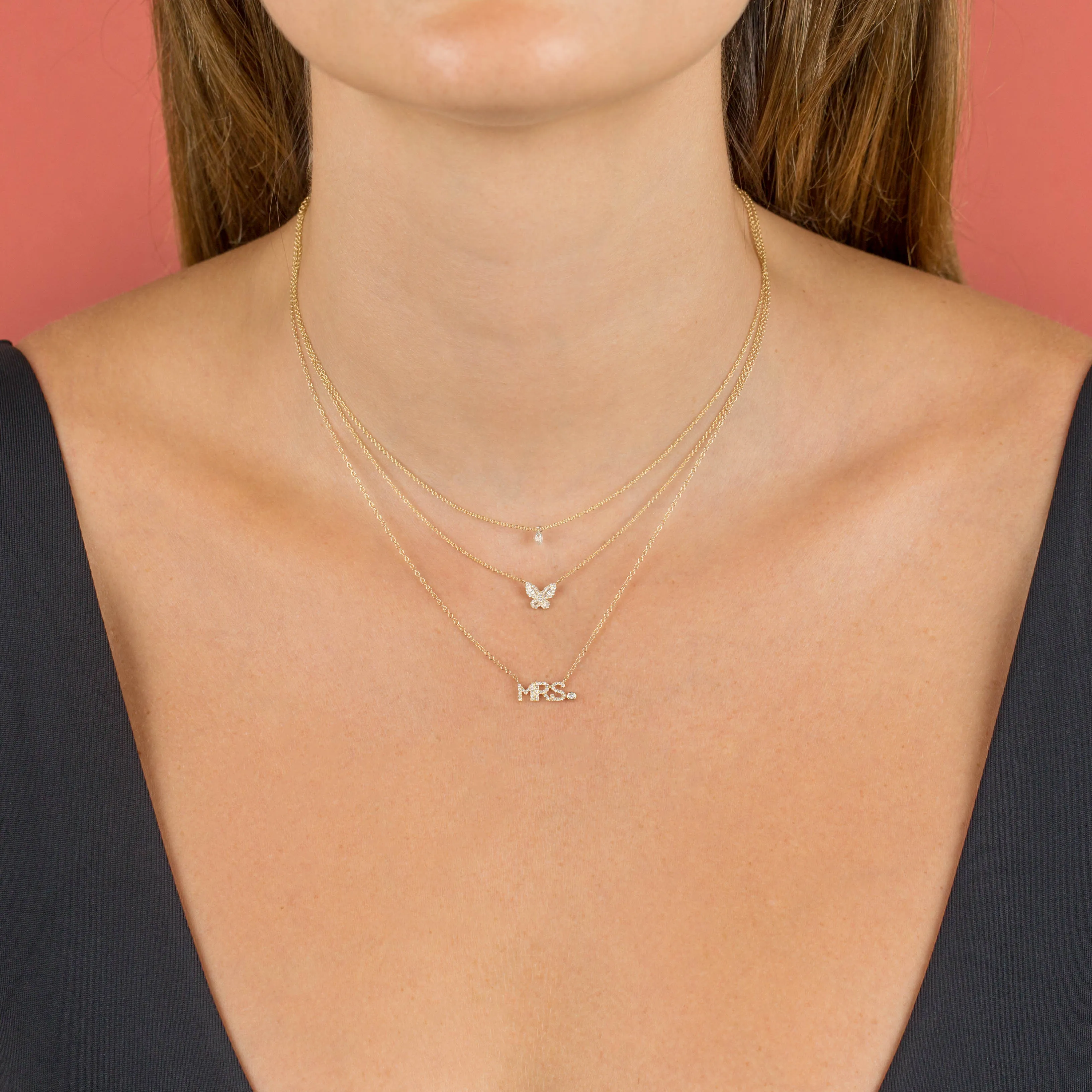 Diamond Baguette Butterfly Necklace 14K