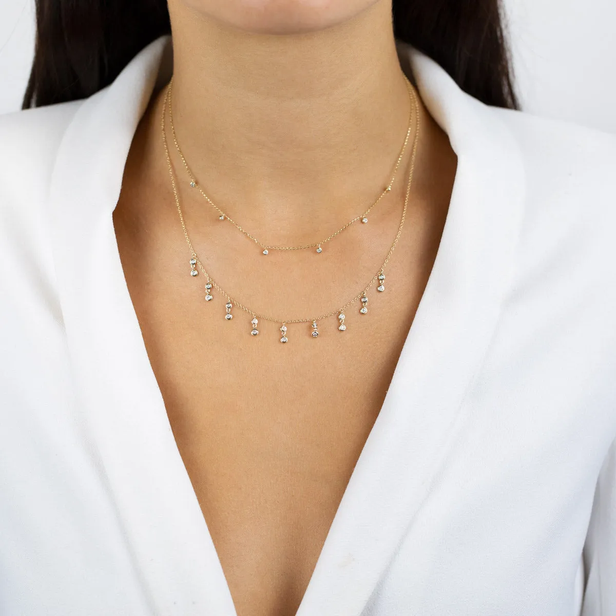 Diamond Bezel Dangle Choker 14K