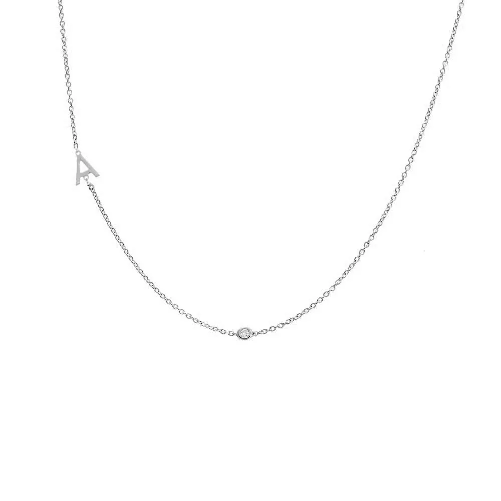 Diamond Bezel Sideway Initial Necklace 14K