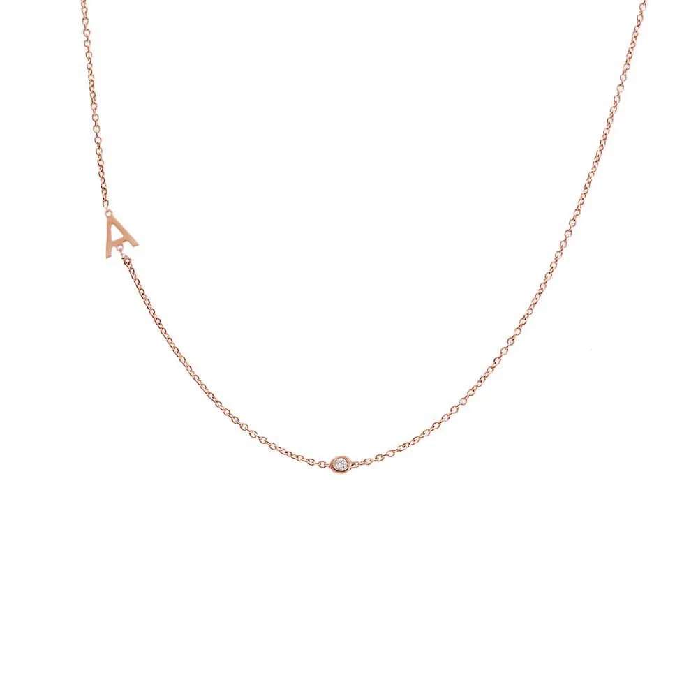 Diamond Bezel Sideway Initial Necklace 14K