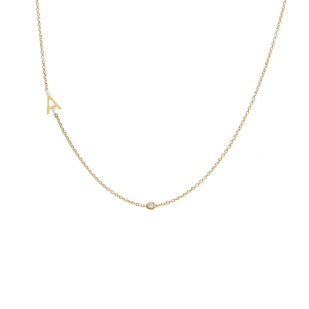 Diamond Bezel Sideway Initial Necklace 14K