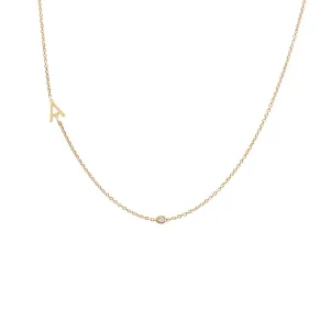 Diamond Bezel Sideway Initial Necklace 14K