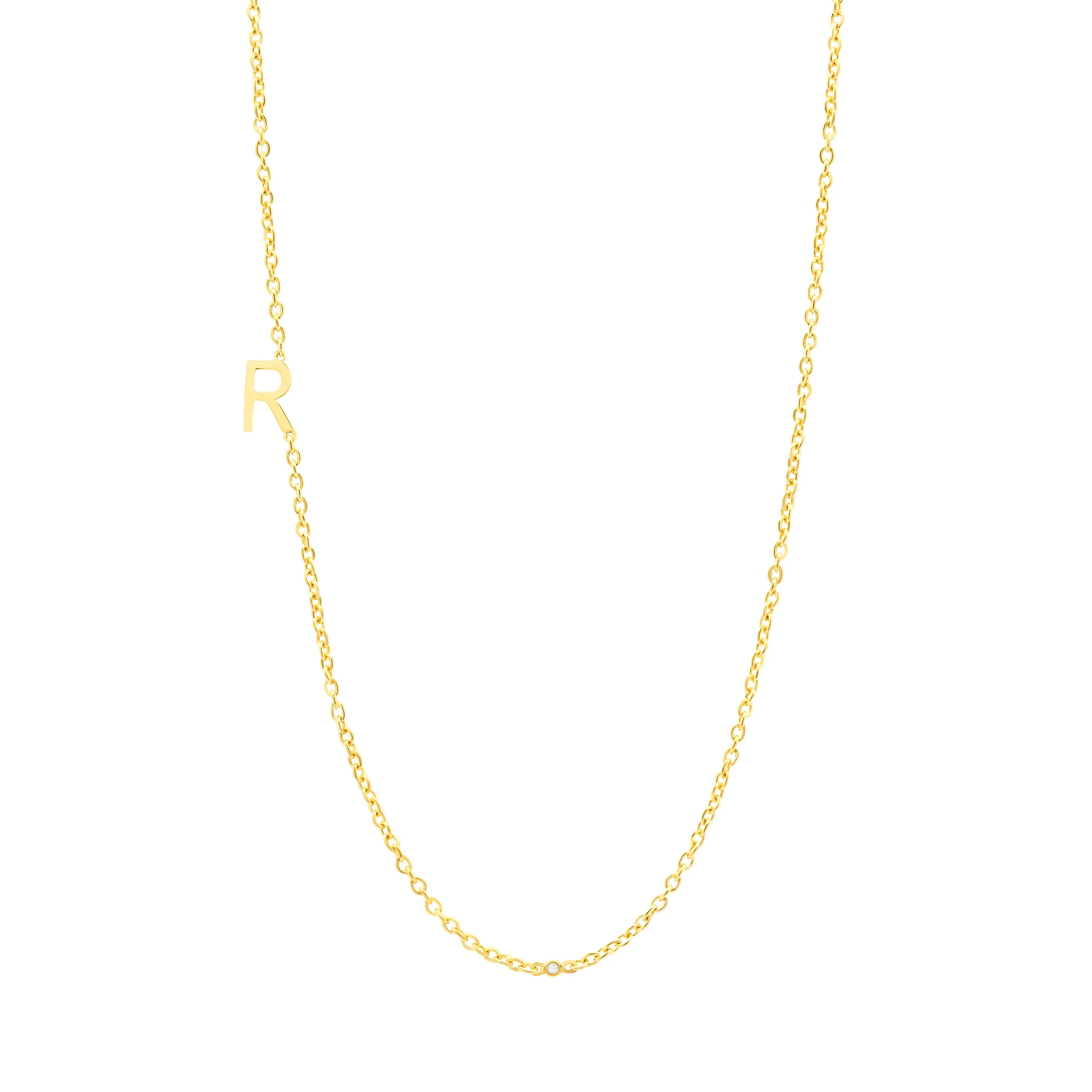 Diamond Bezel Sideway Initial Necklace 14K