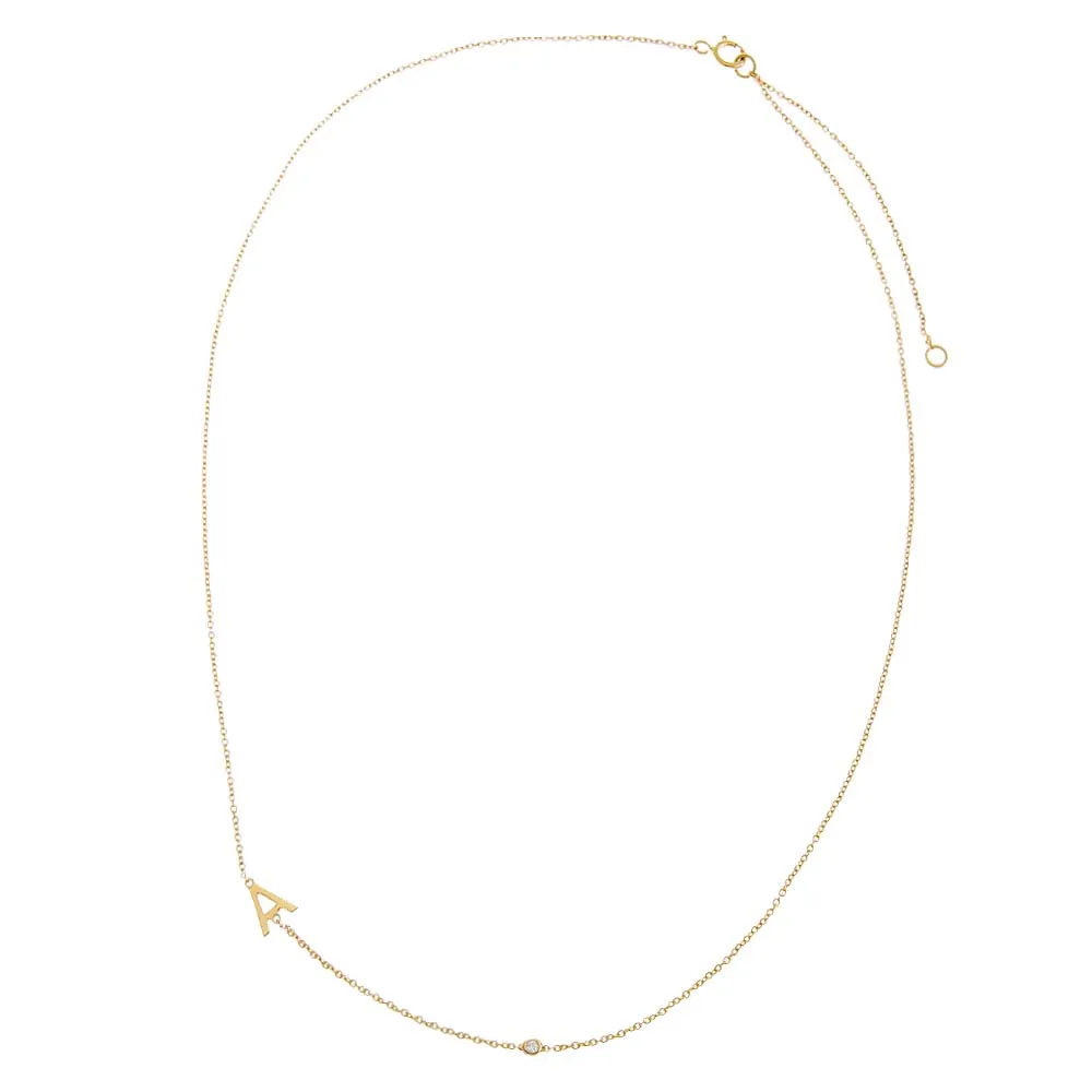 Diamond Bezel Sideway Initial Necklace 14K