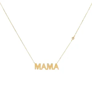 Diamond Bezel Solid Mama Nameplate Necklace 14K