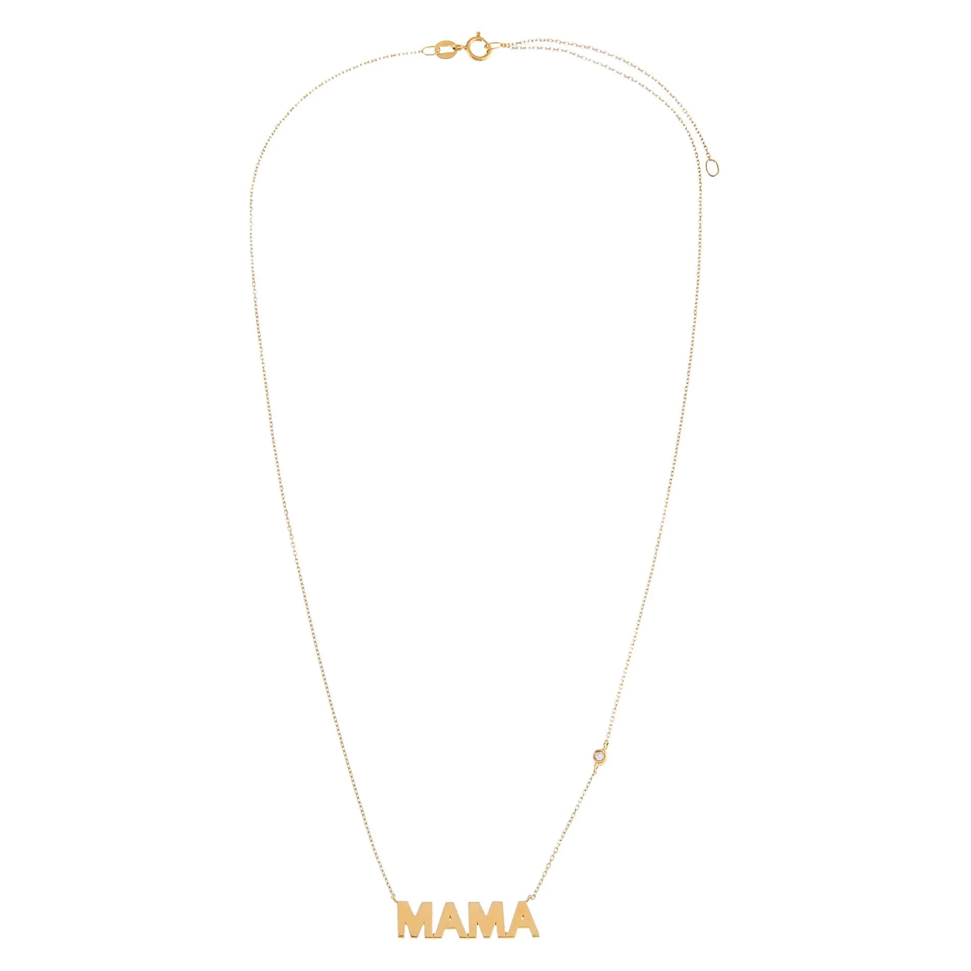 Diamond Bezel Solid Mama Nameplate Necklace 14K