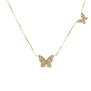 Diamond Dainty Double Butterfly Necklace 14K