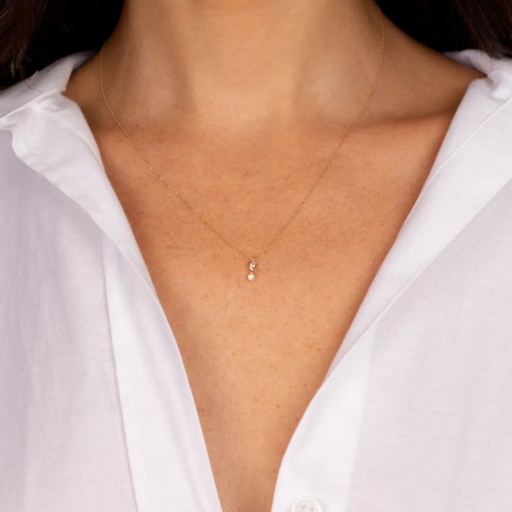 Diamond Double Bezel Drop Necklace 14K