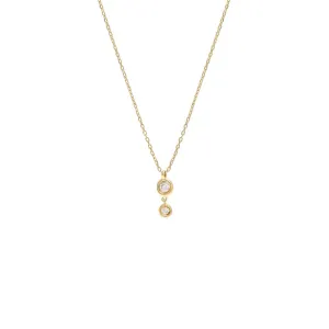 Diamond Double Bezel Drop Necklace 14K