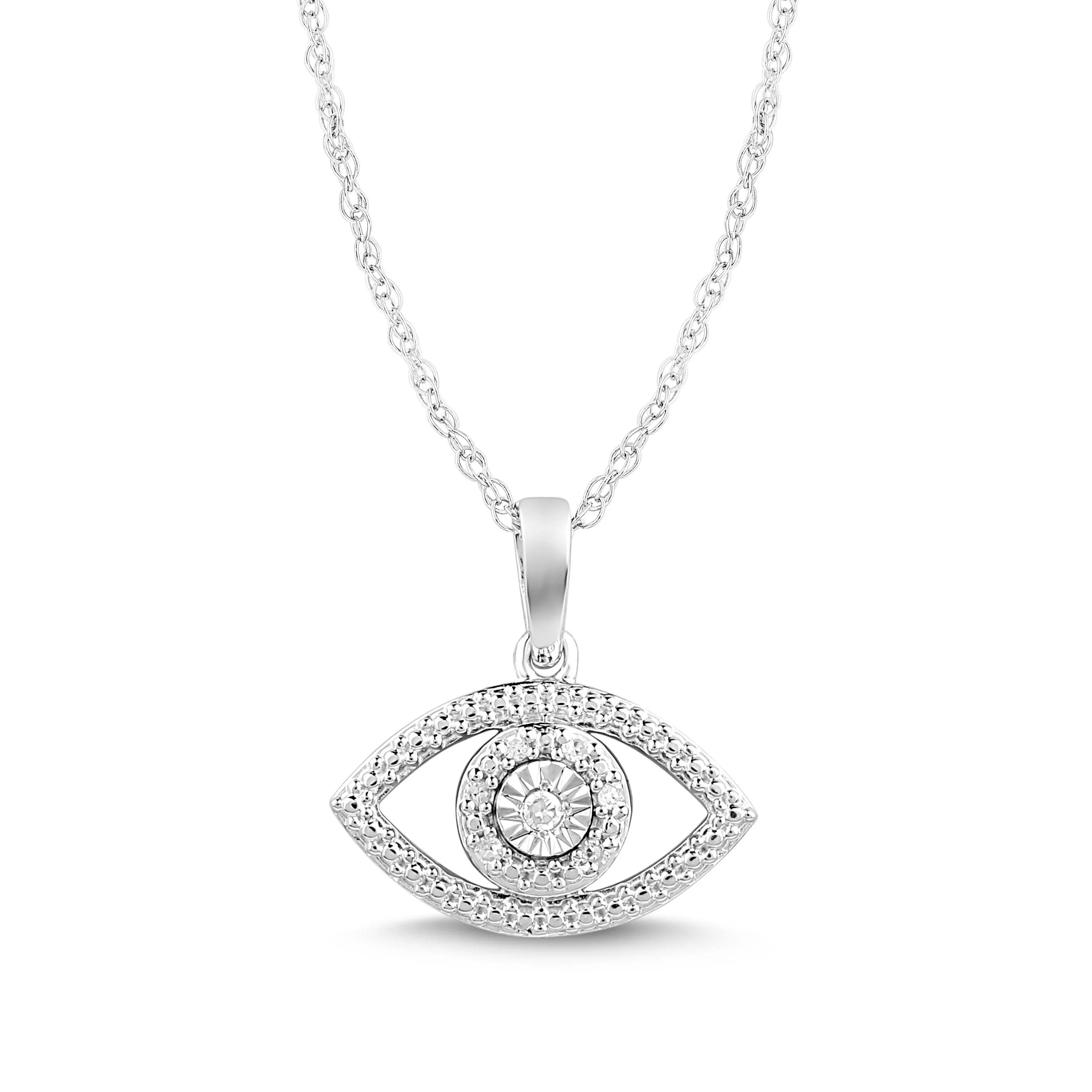 Diamond Evil Eye Necklace in Sterling Silver