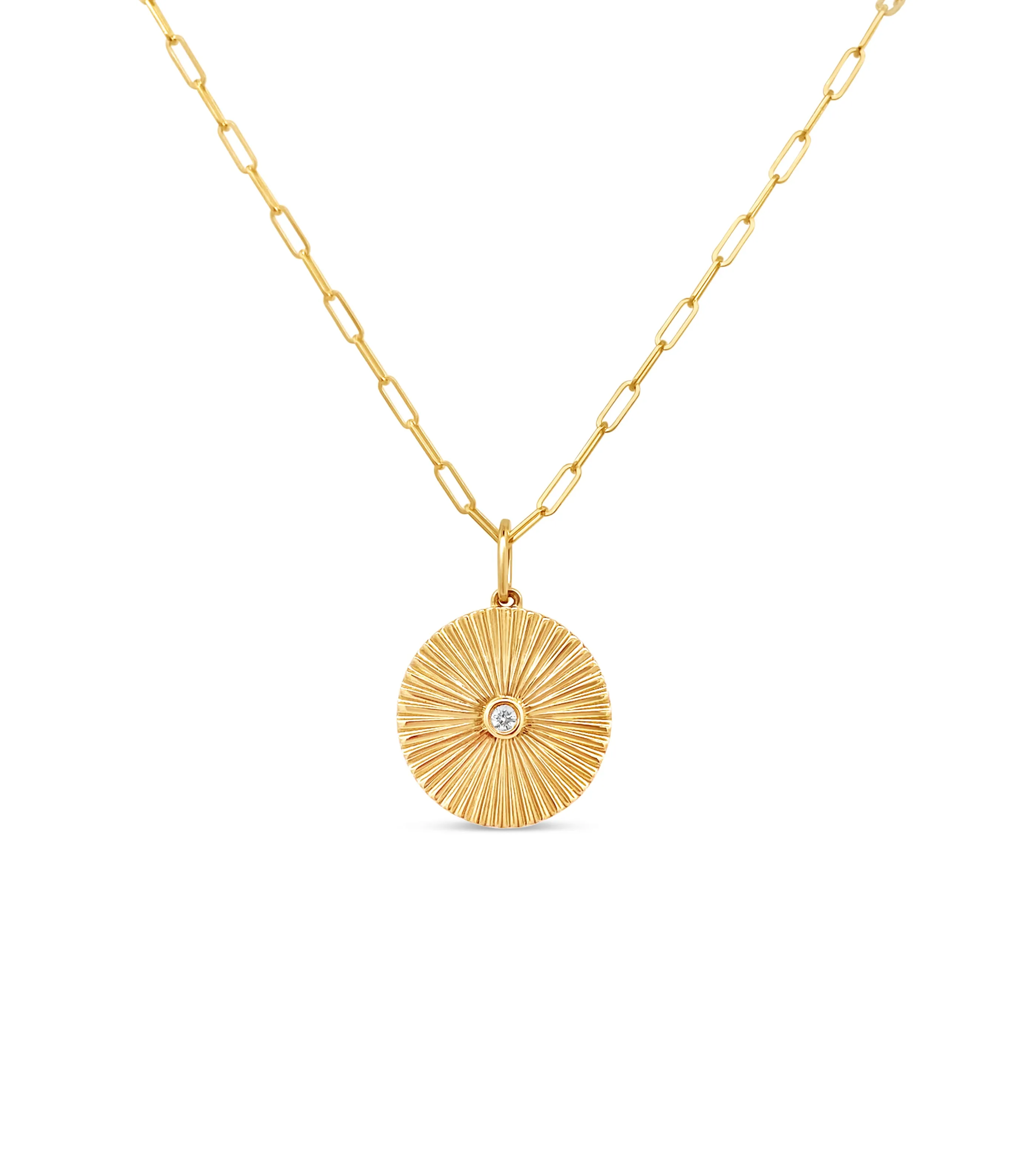 Diamond Fluted Medallion Necklace