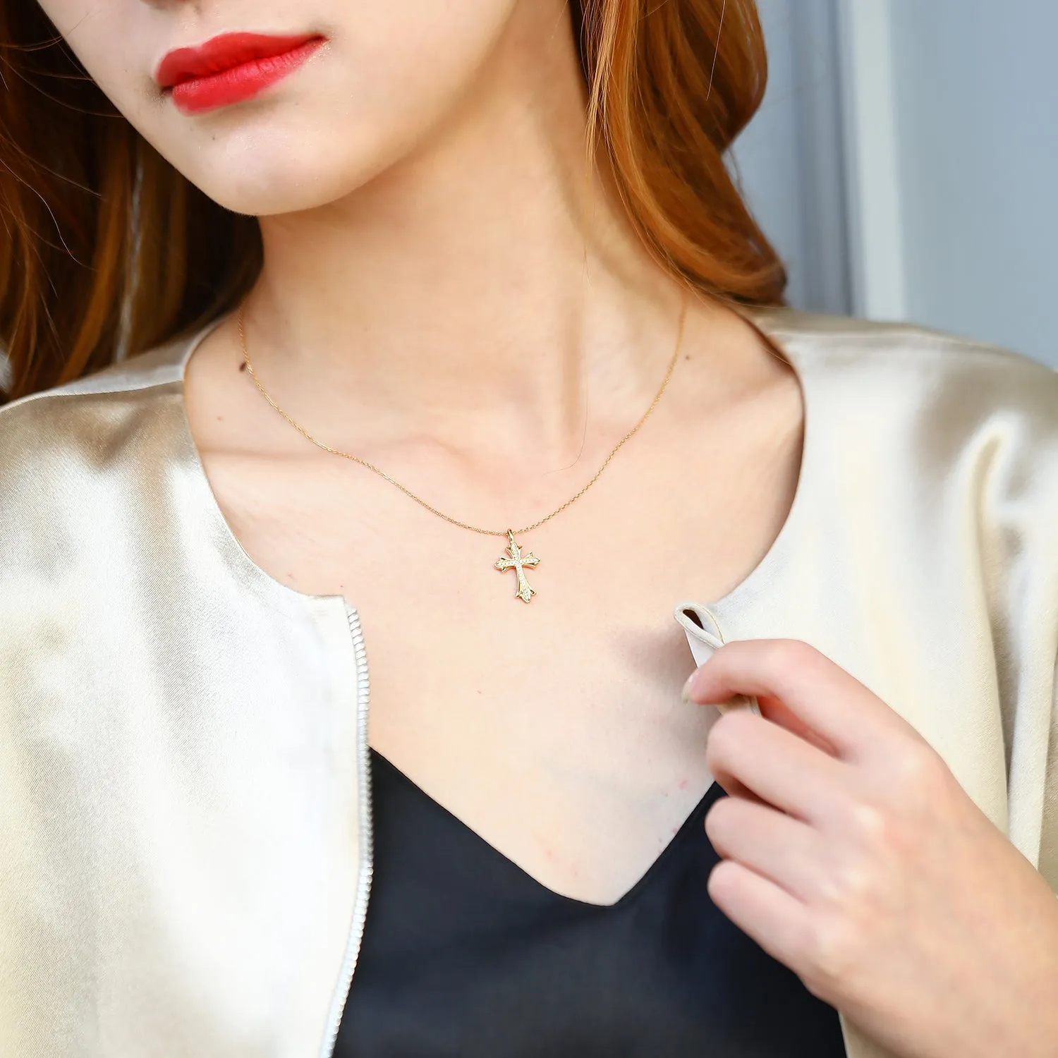 Diamond Gothic Cross Pendant Necklace