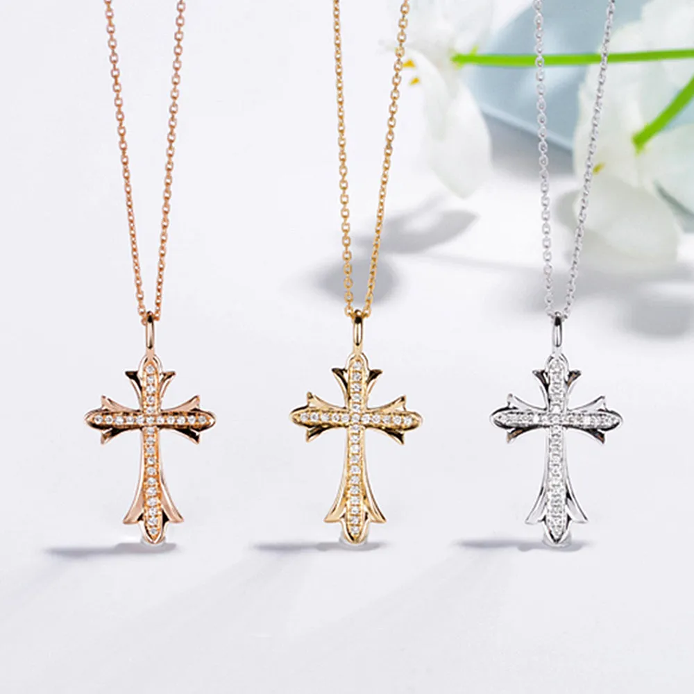 Diamond Gothic Cross Pendant Necklace