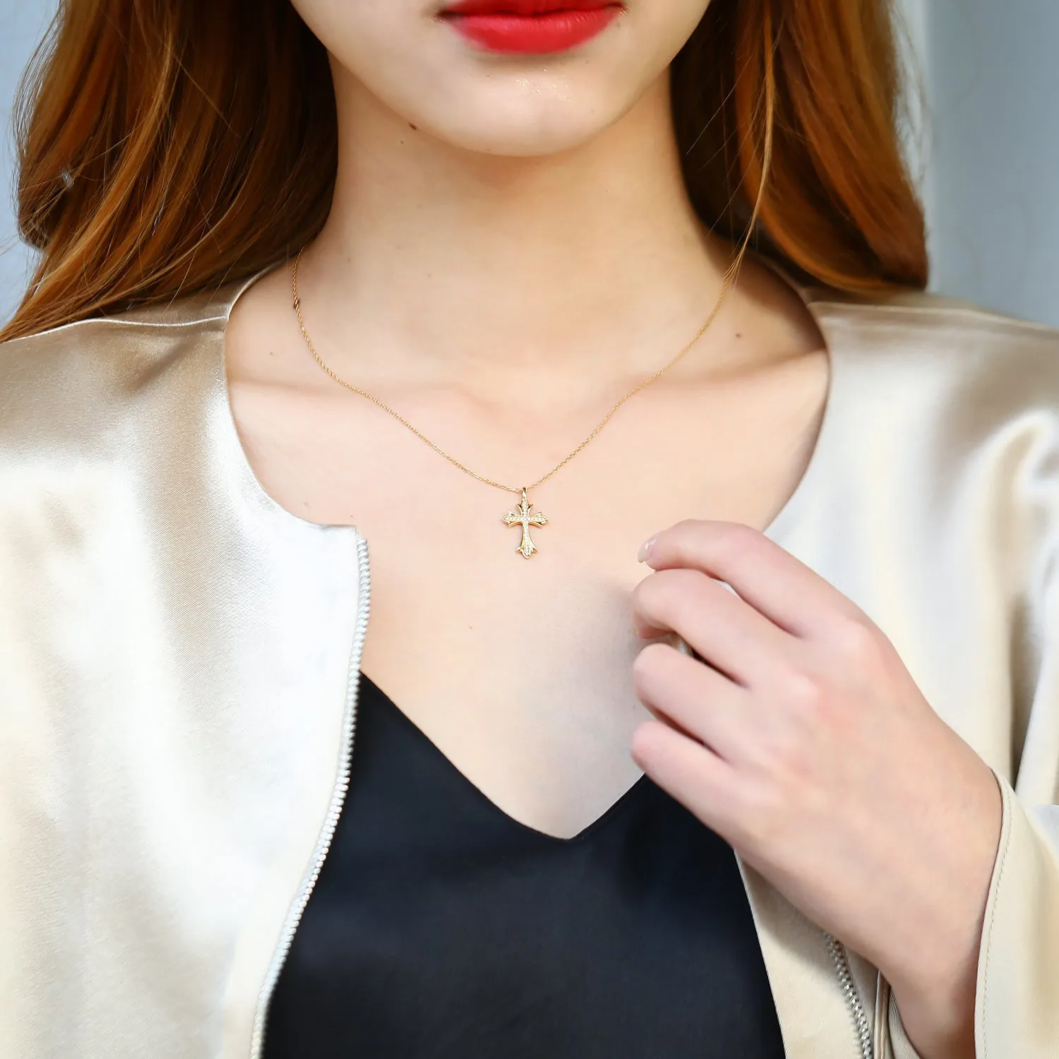 Diamond Gothic Cross Pendant Necklace